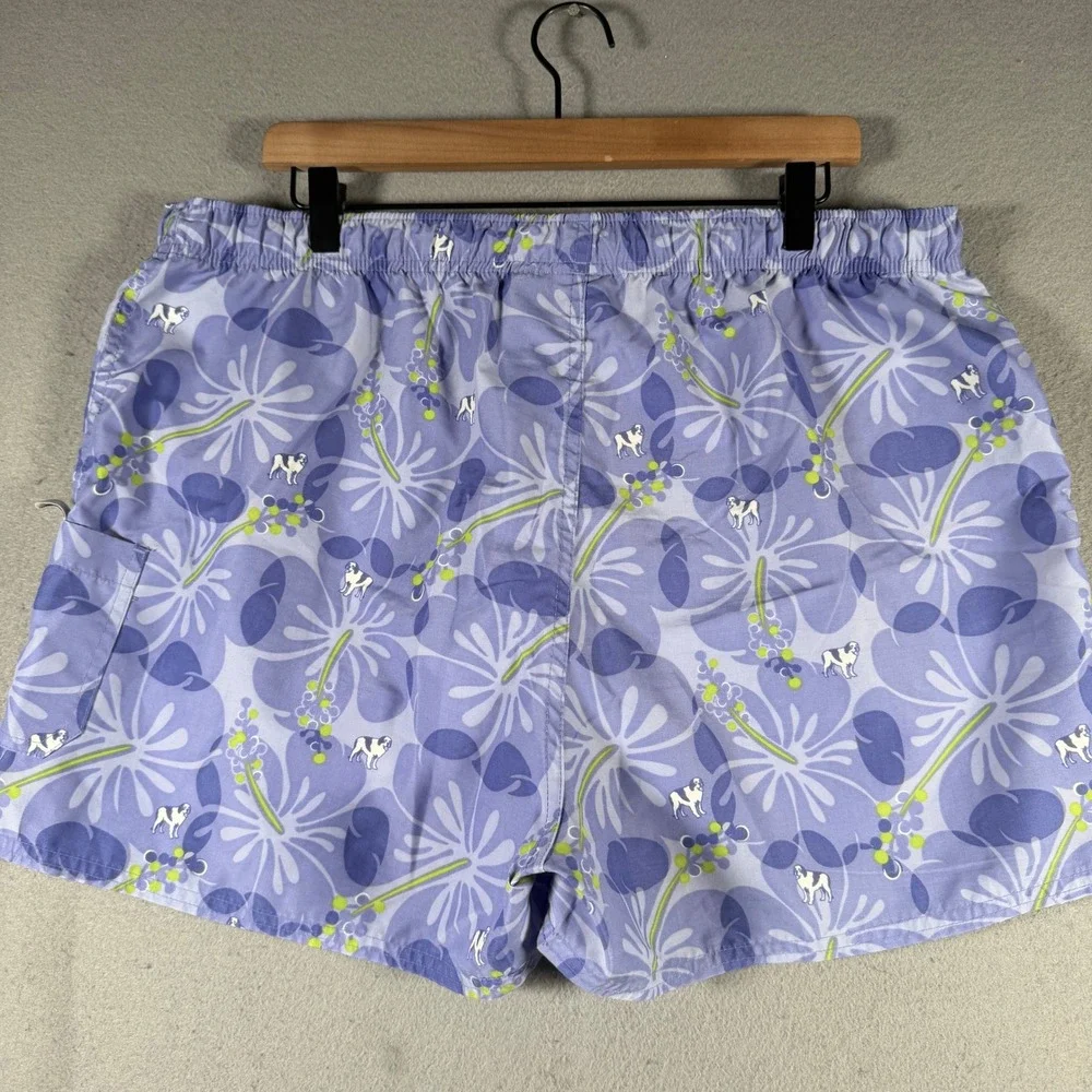 Big Dogs Mens XL Purple Tropical Floral Dog Print Swim Trunks Board Shorts 30-38